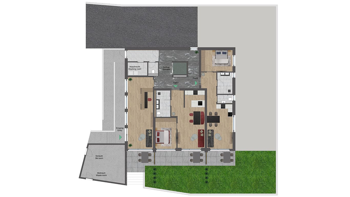 Floor plan ground floor – holiday apartments Die Zillertalerin
